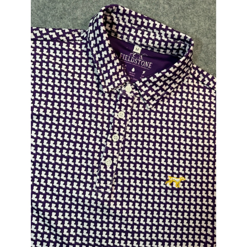 Fieldstone Mens Louisiana State Print Performance Polo Shirt Purple White Size M